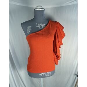 Anthropologie Sm One Shoulder Ruffle Statement Sleeve Top Boho Chic Party Trendy